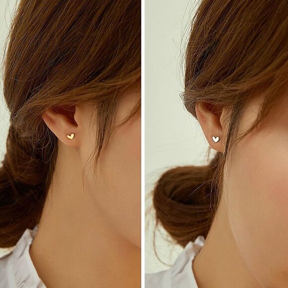 Mini Heart Stud Earrings, Hypoallergenic Tiny Small Cartilage Tragus Stud Earrin - Picture 4 of 6